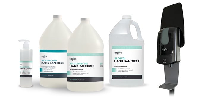 zogics alcohol free hand sanitizers and dispensers