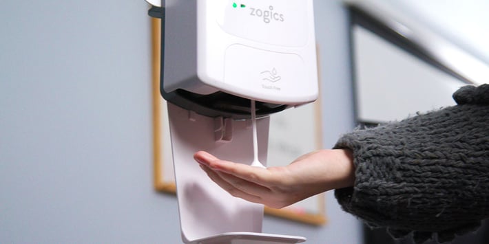 Install touch free hand sanitizer dispensers for healthy hand hygiene.