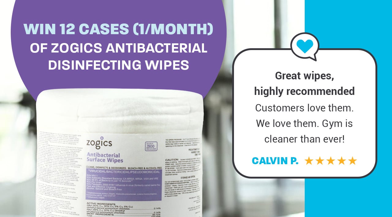 Win 12 cases (1/month) of Zogics Antibacterial Disinfecting Wipes