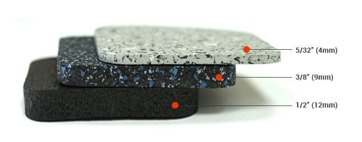 Different rubber flooring thickness options.