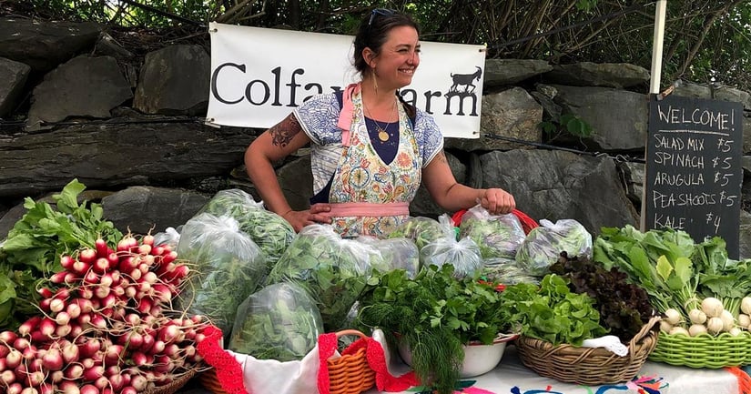 One of Zogics CSA friends, Colfax Farm, at a farmer's market.