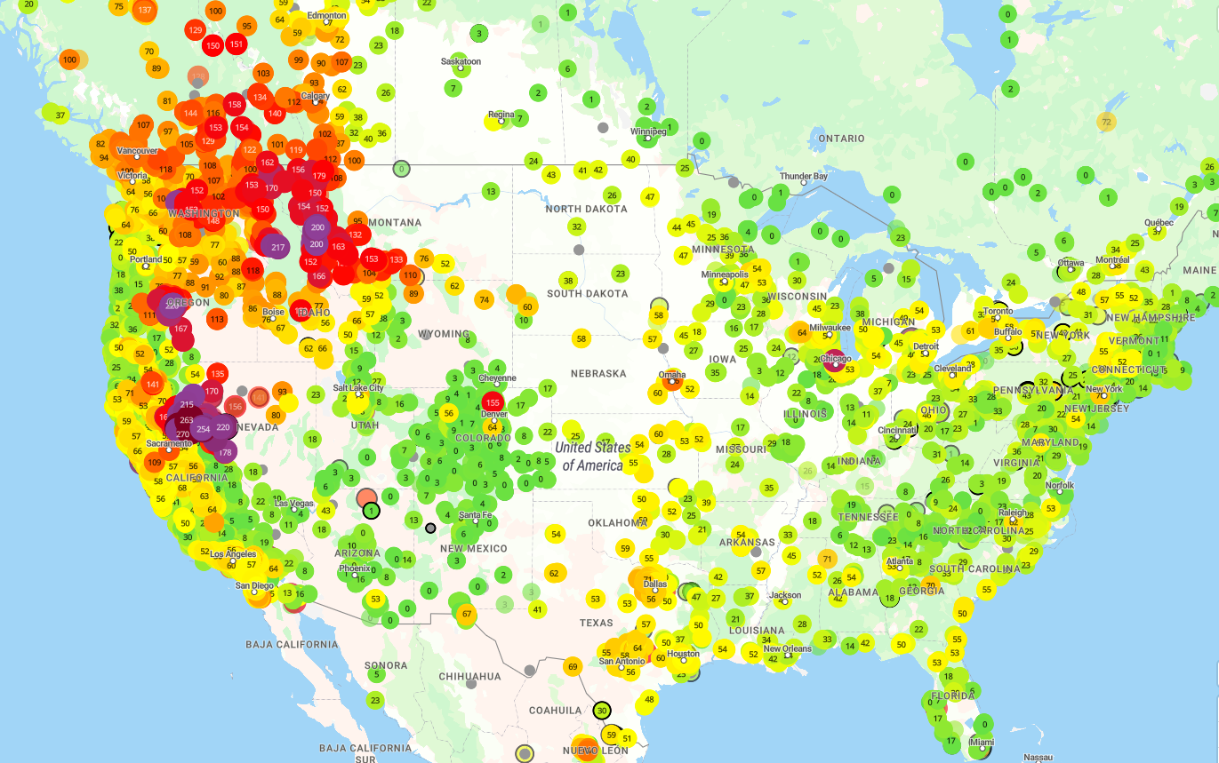 PurpleAir Real-Time Air Quality Index Map